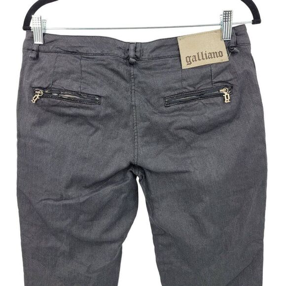 Galliano Black Waxed Moto Jeans 32 Ankle Zip Pockets Military Trenchcore Italy - Picture 9 of 15